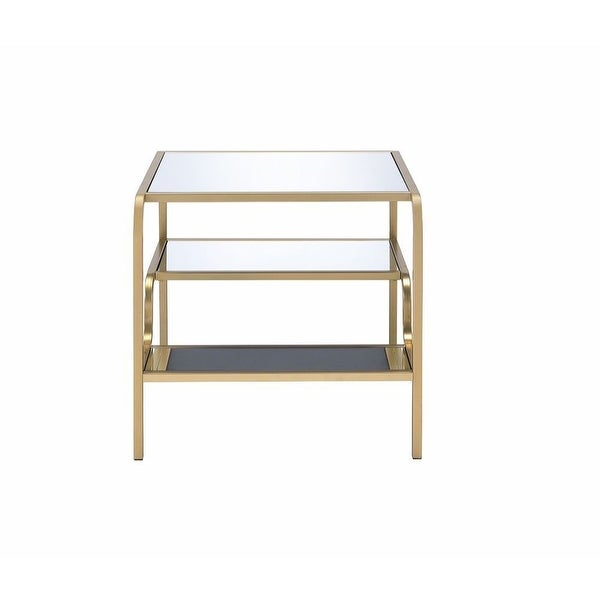 2 Mirror Open Compartments End Table in Gold Finish