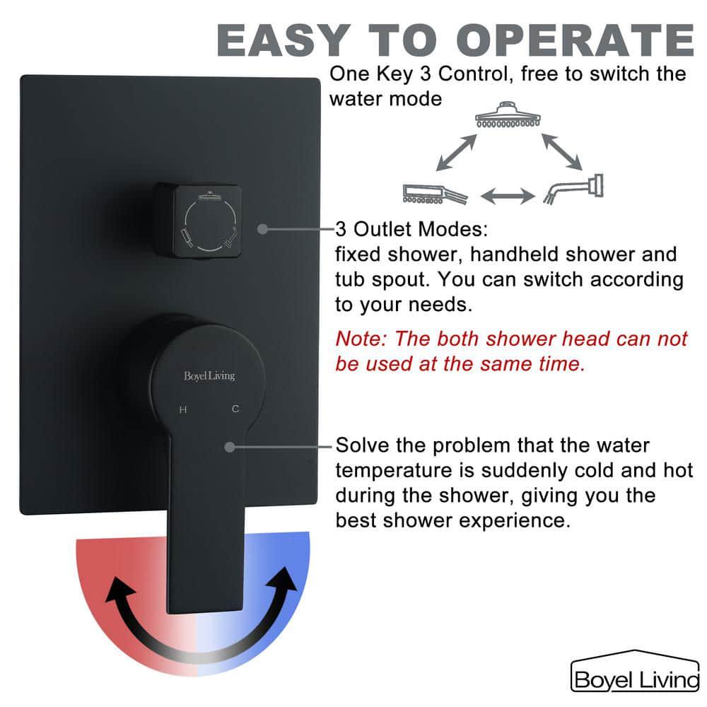 Boyel Living Wall Mount SingleHandle 1Spray Tub and Shower Faucet with 12 in Fixed Shower Head in Matte Black