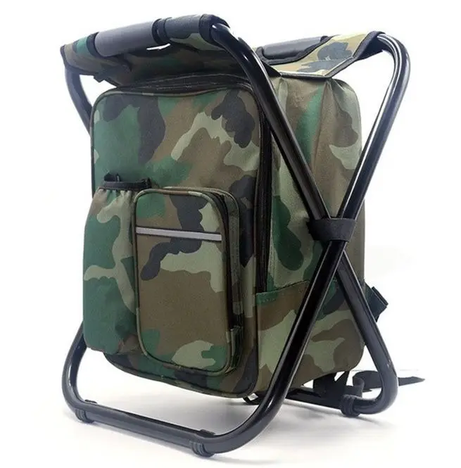 Portable Folding Hiking Camouflage Seat Camping Beach Chairs Stool Backpack With Cooler Insulated Picnic Bag For Outdoor Fishing