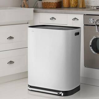 happimess Beni Kitchen TrashRecycLing 16 Gal. White Double-Bucket Step-Open Trash Can HPM1014C