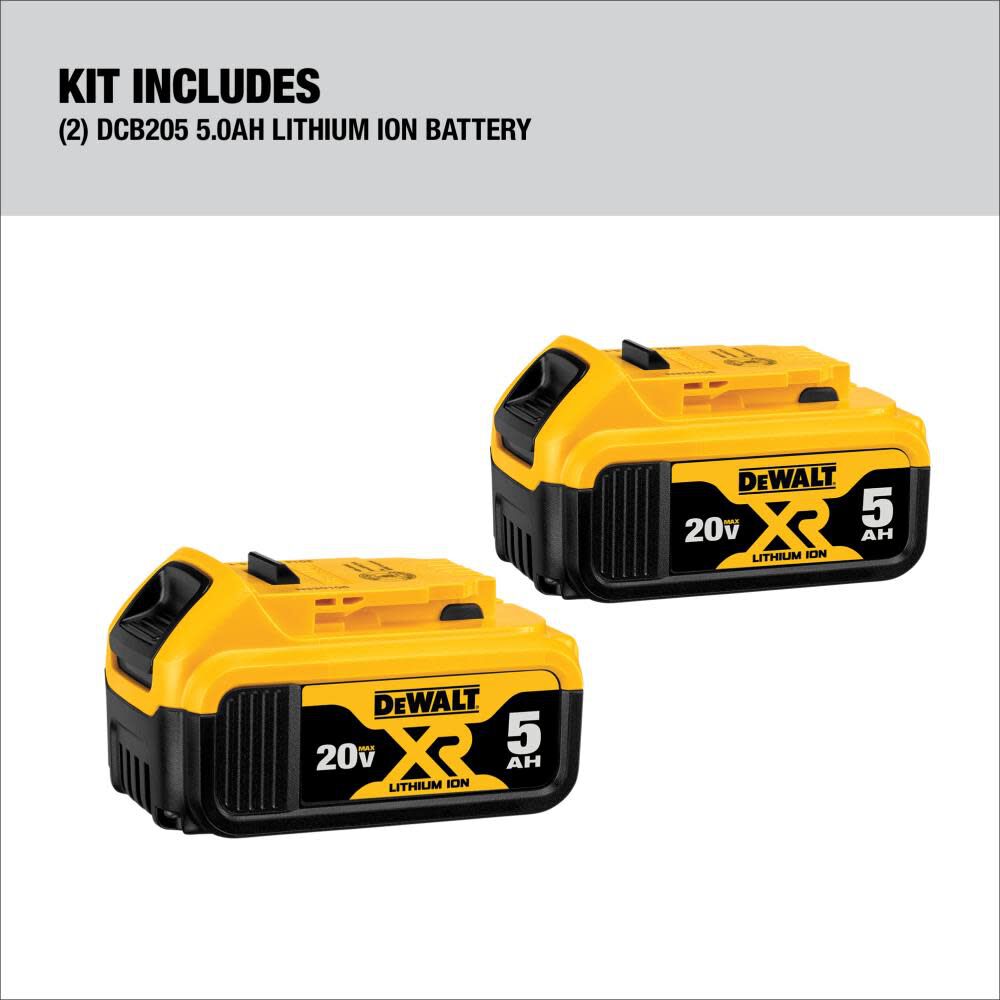 DEWALT 20V MAX XR 5.0Ah Battery 2 Pack with Charger and Bag DCB205-2CK from DEWALT