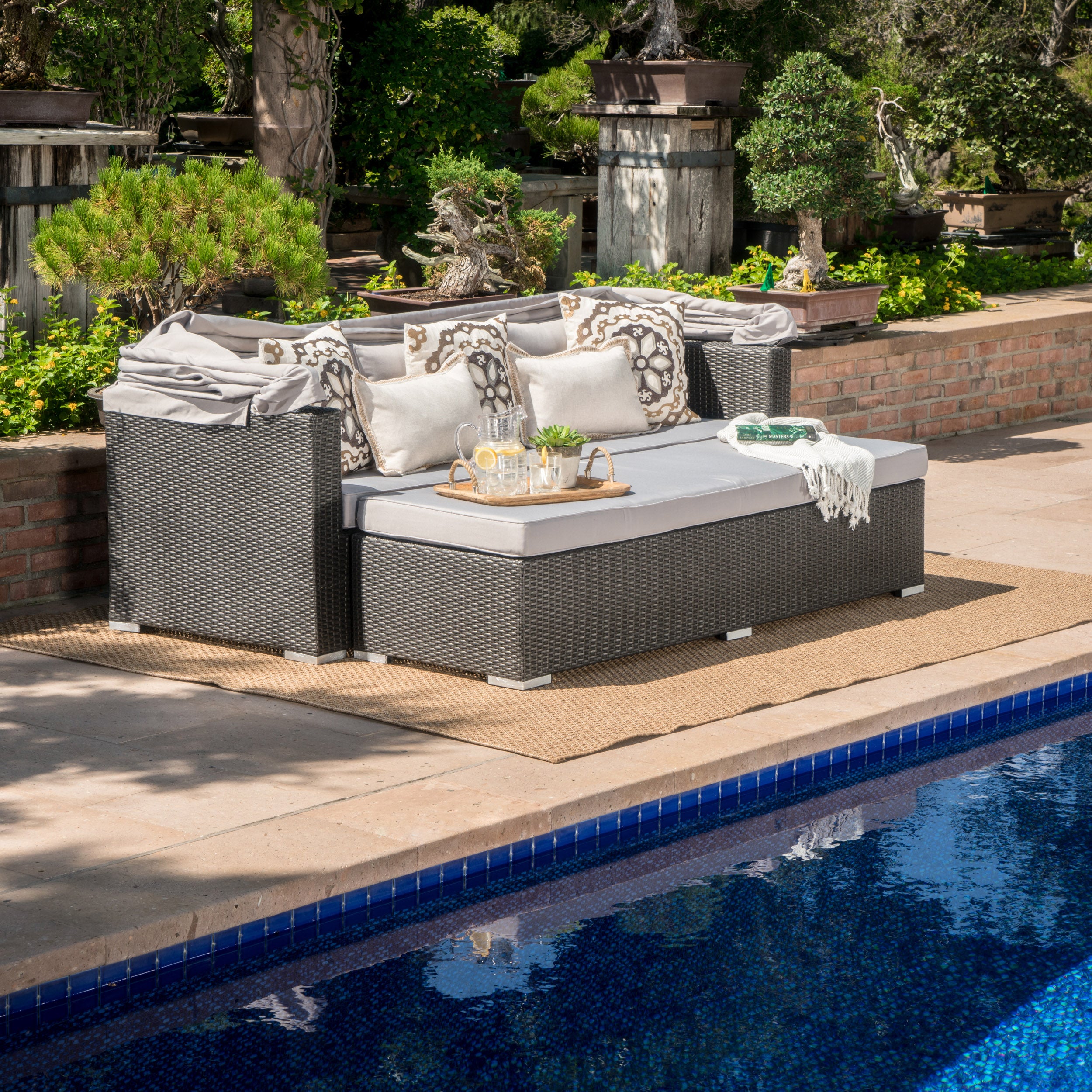 Grayson Outdoor Aluminum Framed Wicker Sofa with Water Resistant Canopy