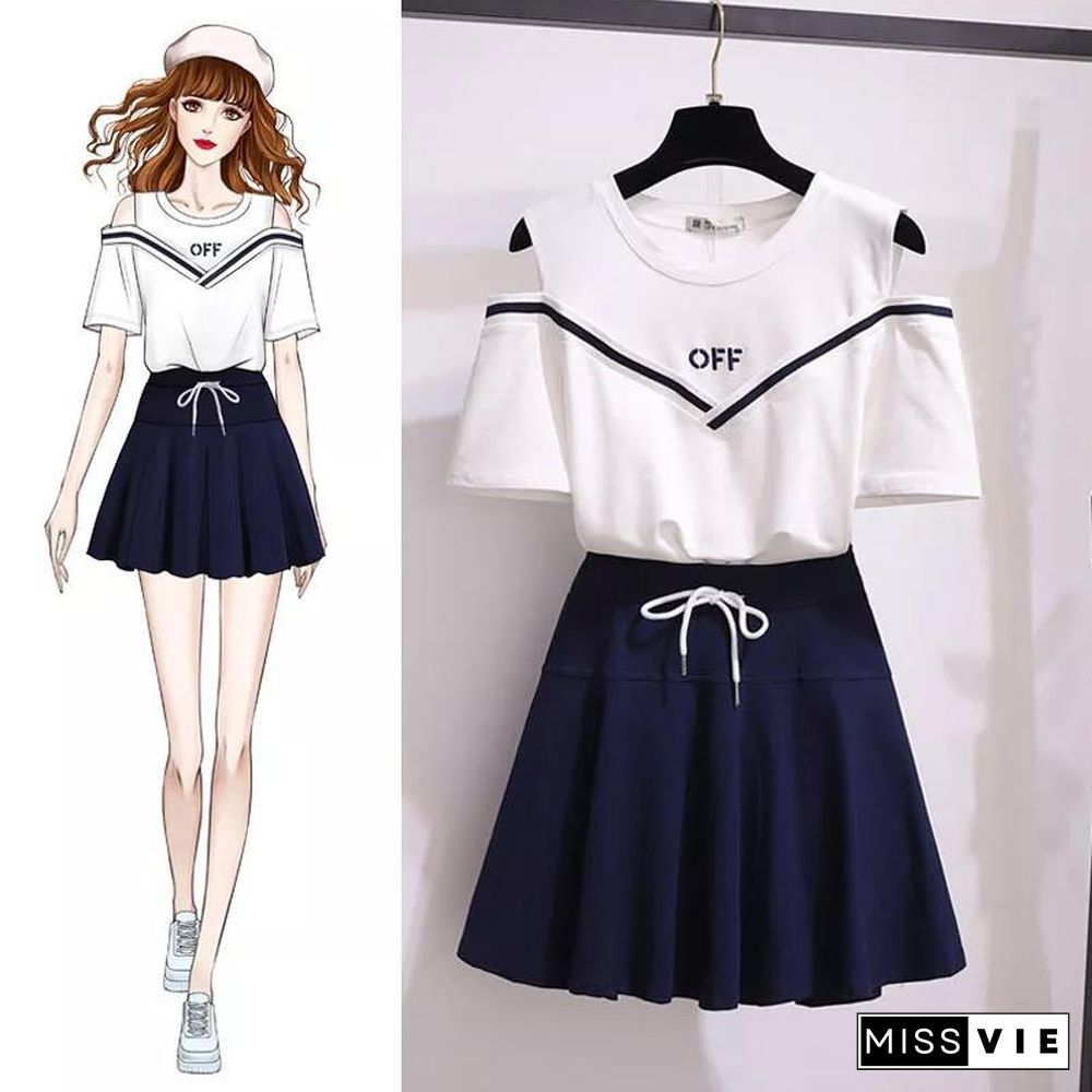 Sweet Letter Tees+High Waist Skirt P15796