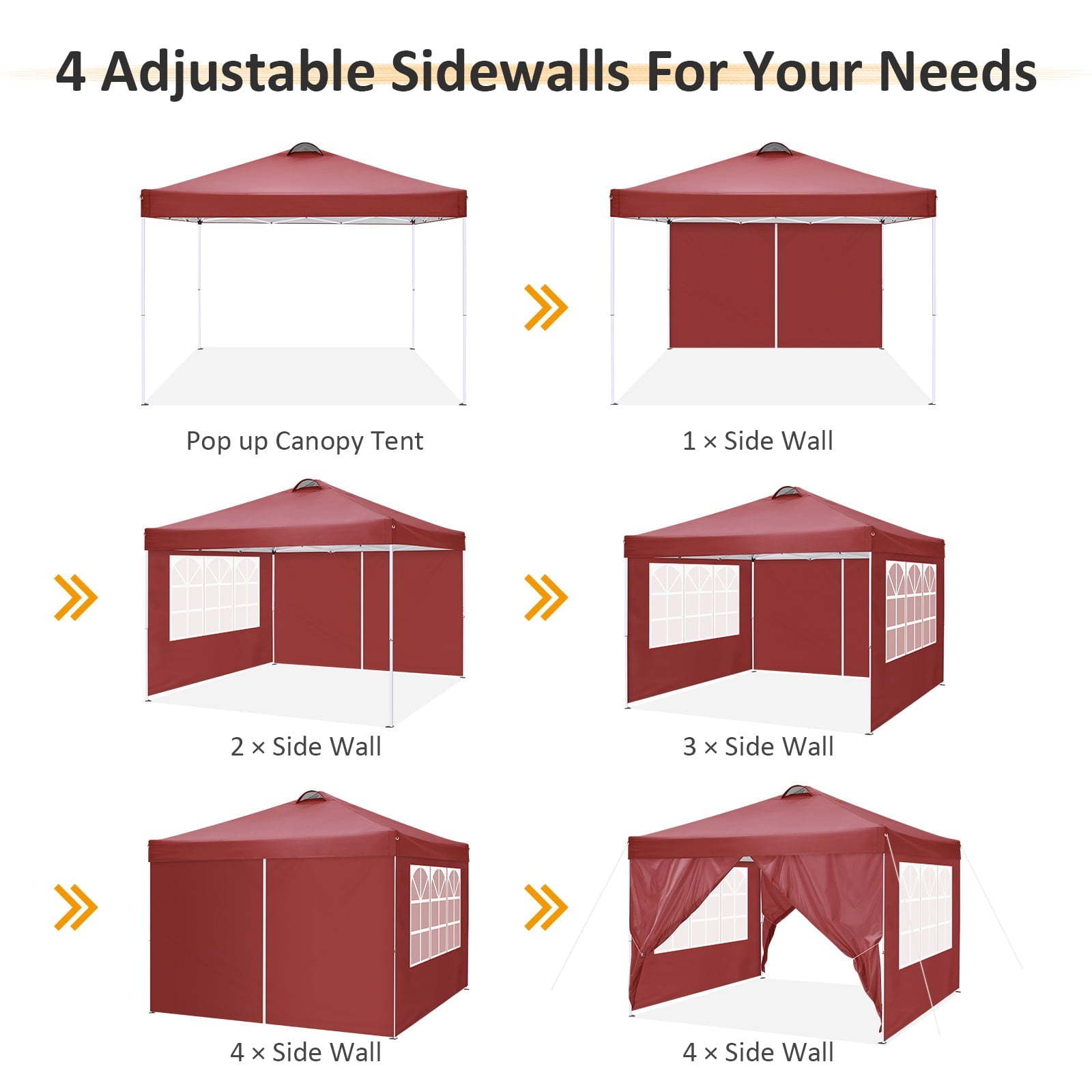 10' x 10' Straight Leg Pop-up Canopy Tent Easy One Person Setup Instant Outdoor Canopy Folding Shelter with 4 Removable Sidewalls, Air Vent on The Top, 4 Sandbags, Carrying Bag, Red