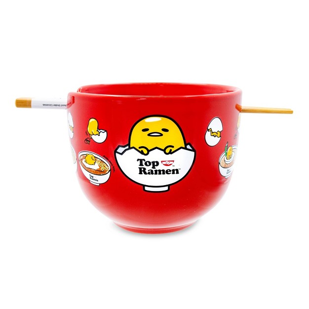 Silver Buffalo Sanrio Gudetama X Nissin Top Ramen 20 ounce Noodle Bowl And Chopstick Set