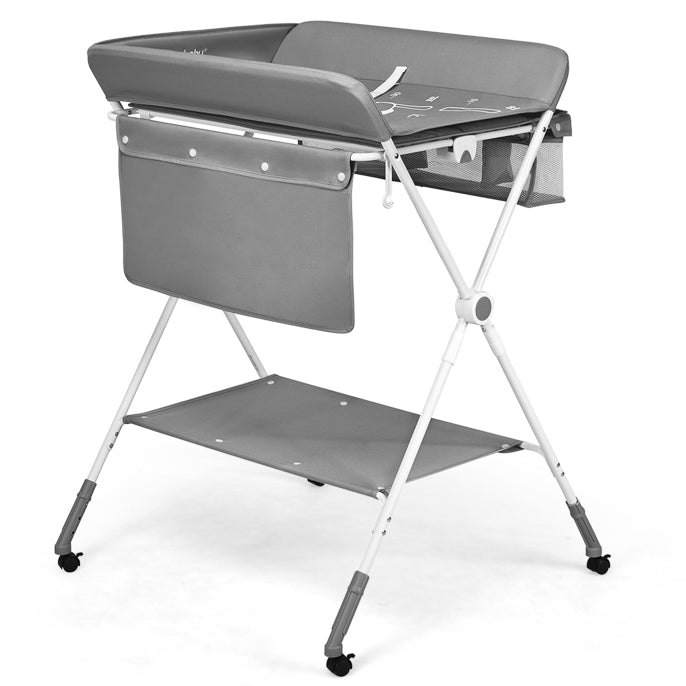 BABY JOY Baby Changing Table, Height Adjustable 4 in 1 Folding Diaper Station w/Detachable Wheels