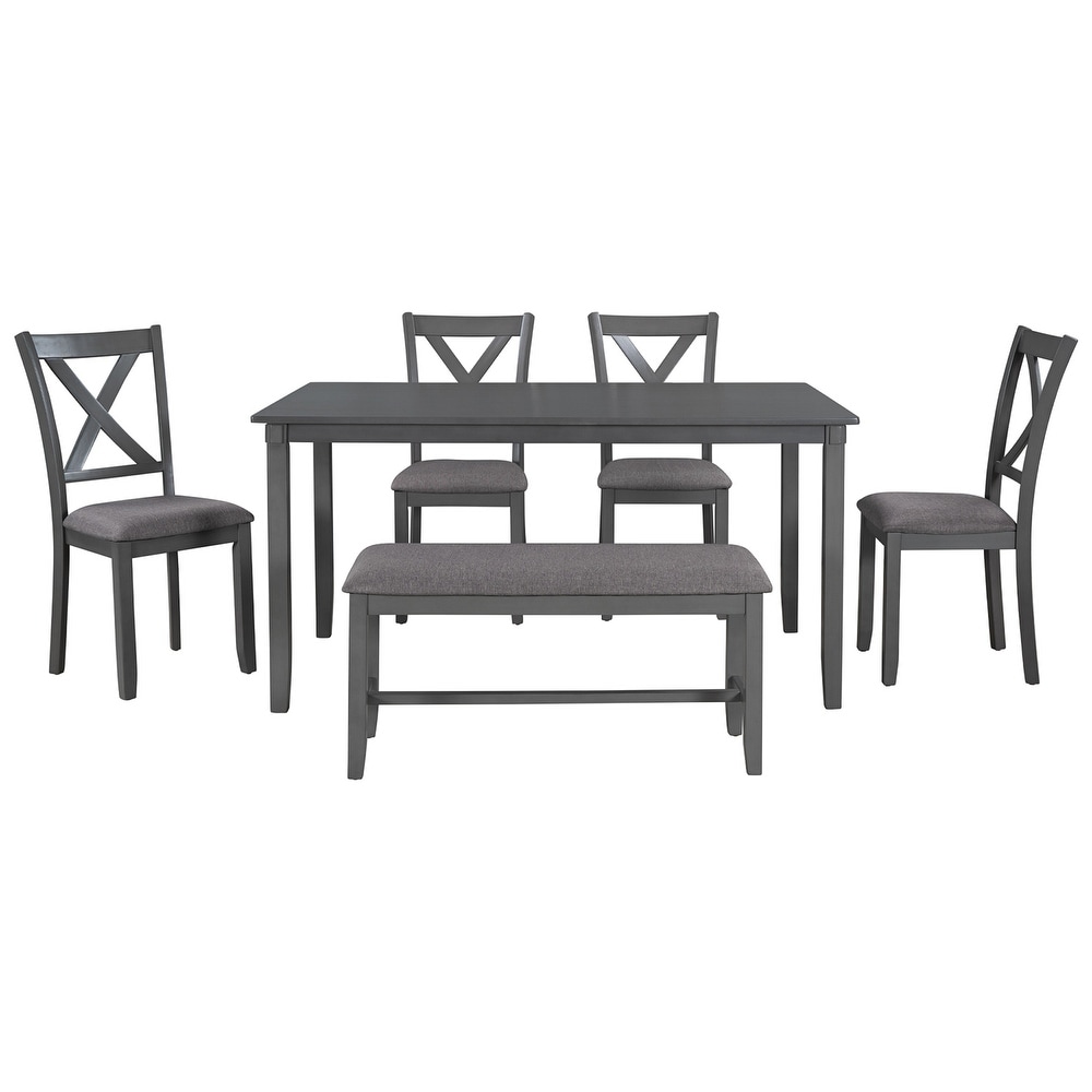 6 Piece Dining Table Set  Rectangular Dining Table  4 Chairs and Bench