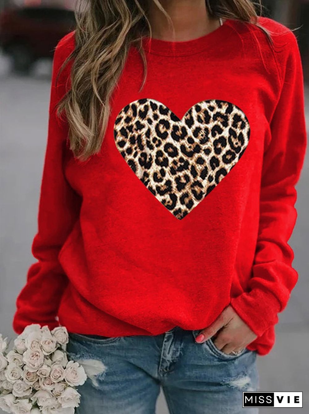 Winter Warm Women’s Fashion Long Sleeve Hoodies Casual Tops Round Neck Leopard Print Loose Pullover Sweatshirts