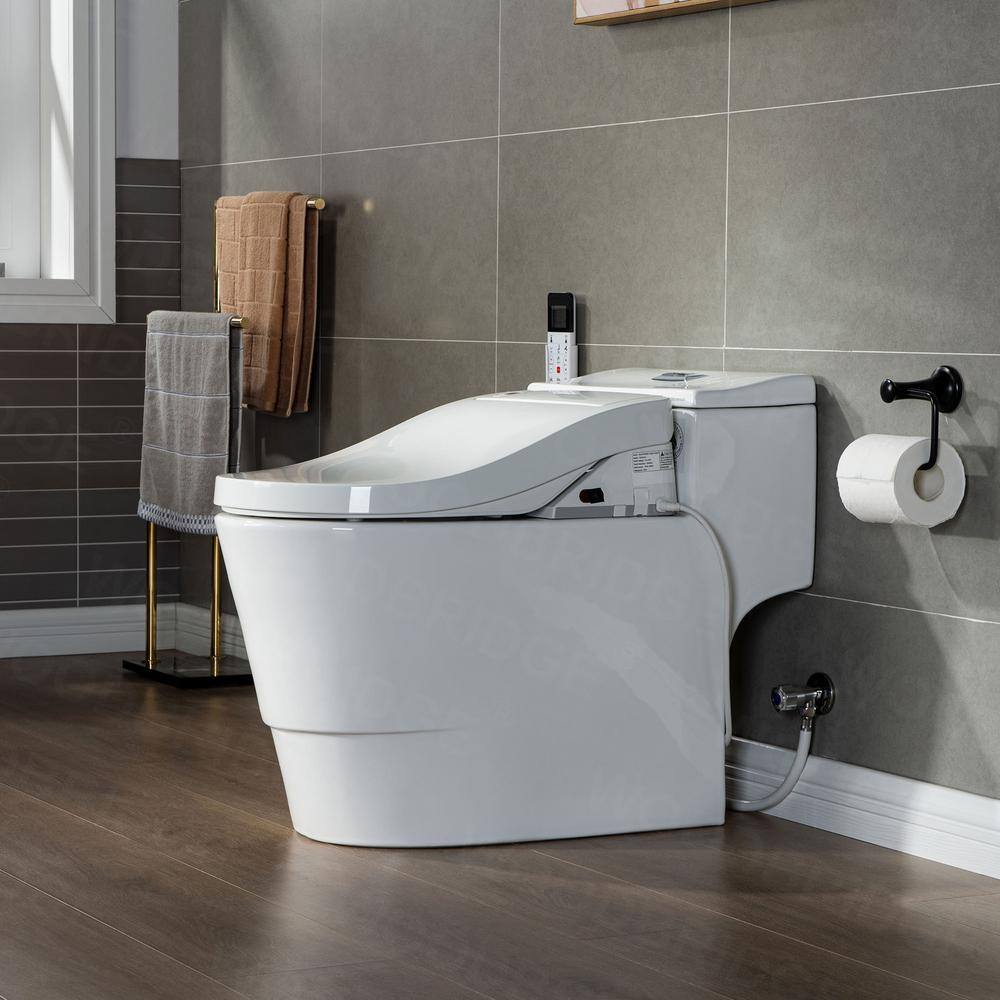 WOODBRIDGE Revel One Piece 1.1GPF1.6 GPF Dual Flush Elongated Toilet with Advance Smart Bidet Toilet in White HT737