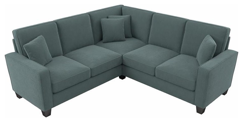 Pemberly Row 86W L Shaped Sectional Couch in Turkish Blue Herringbone Fabric   Transitional   Sectional Sofas   by Homesquare  Houzz