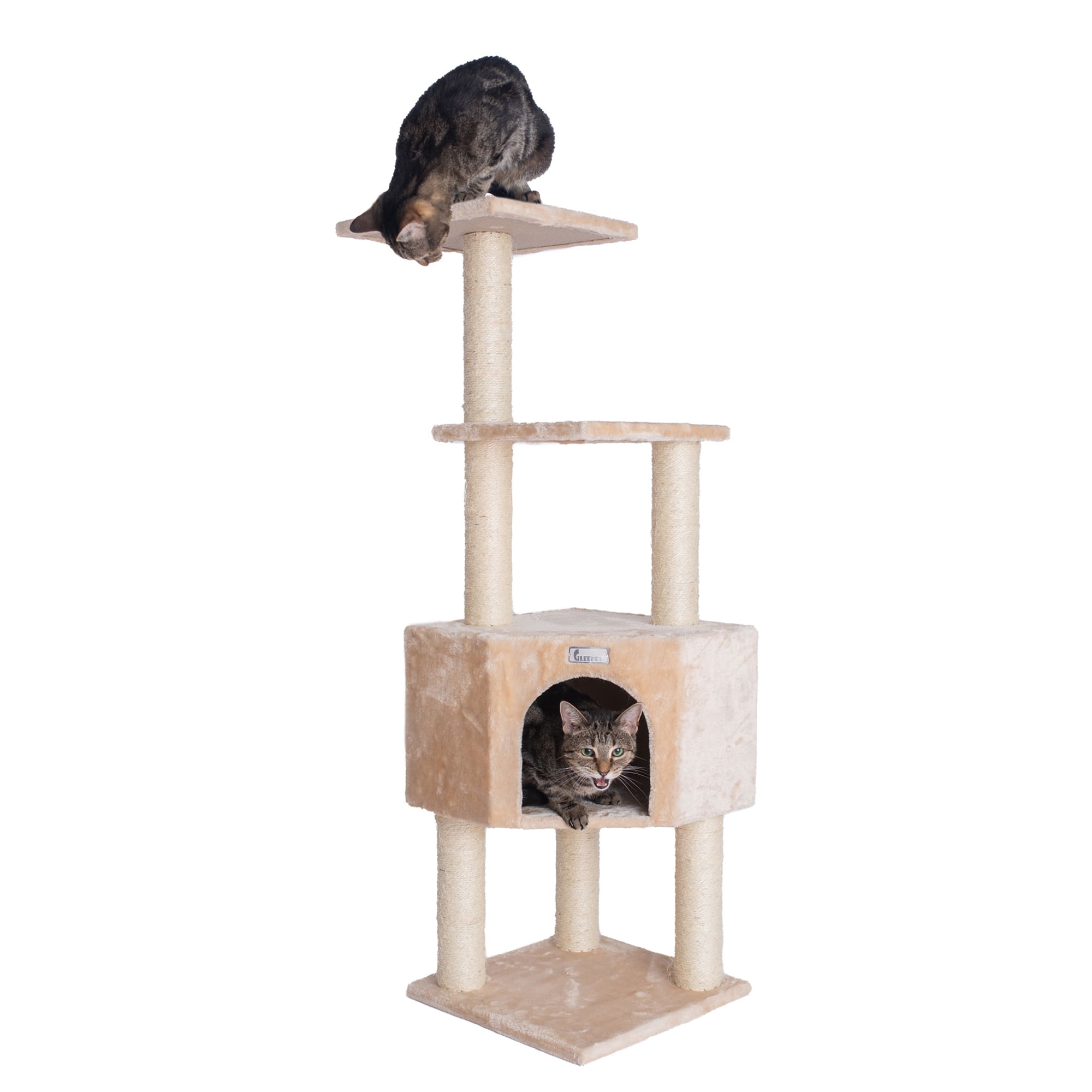 GLEEPET Beige GP78480321 Real Wood Cat Tree with Perch And Playhouse， 48