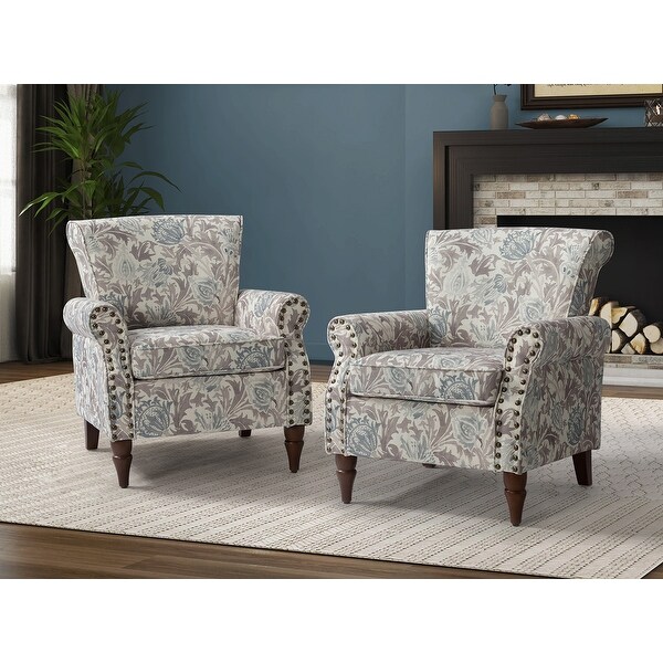 Nyctelius Traditional Nailhead Trim Accent Armchair with Floral Pattern Set of 2 by HULALA HOME