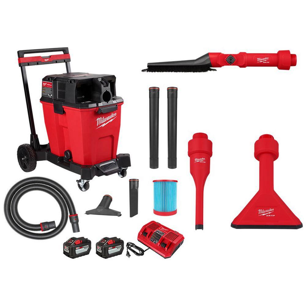 MW M18 FUEL 12 Gal. Cordless Dual-Battery WetDry Shop Vac Kit wAIR-TIP 1-14 in. - 2-12 in. (3-Piece) Non-Marring Kit 0930-22HD-49-90-2027-49-90-2034