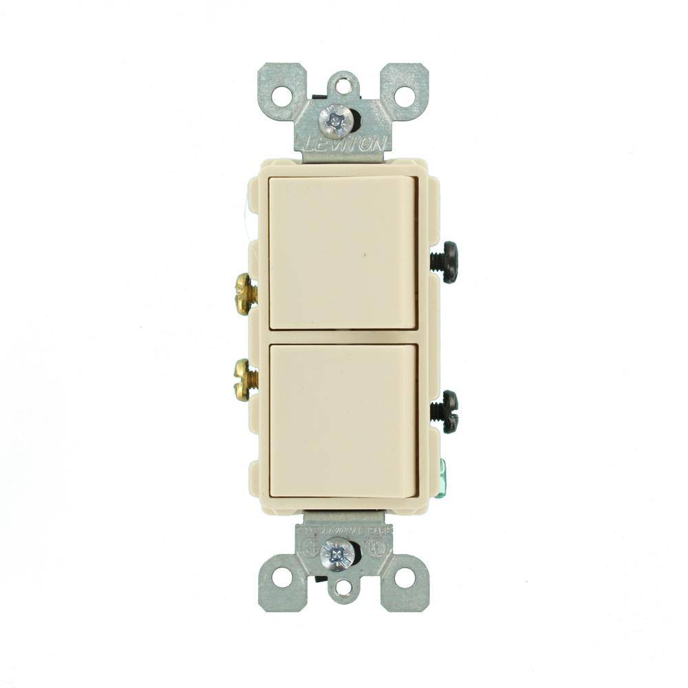 Leviton 20 Amp Decora Commercial Grade Combination Two Single Pole Rocker Switches Light Almond 5627-T