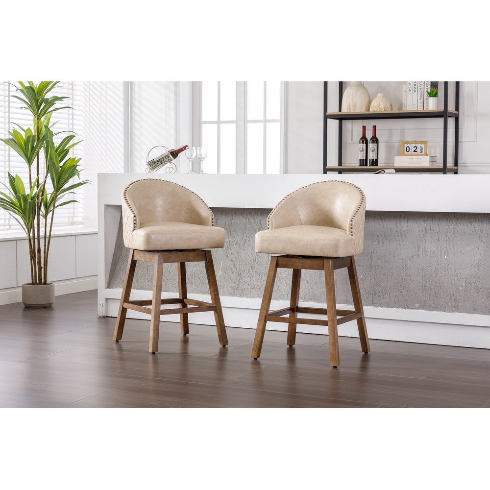 Upholstered PU Leather Swivel Barstool with Footrest  Set of 2