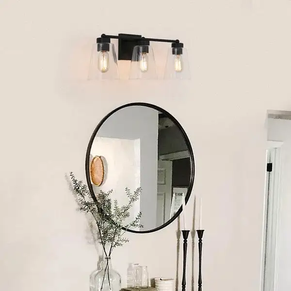 Zarbel Modern Farmhouse Black Vanity Light Bathroom 3-Light Glass Wall Sconce Taper for Powder Room - L 20.5