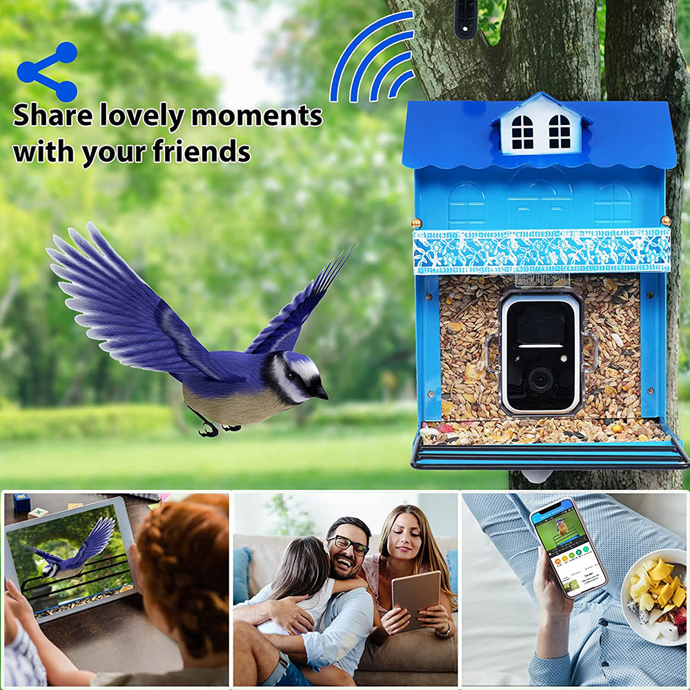 Smart camera for bird feedersBird feeders with HD cameraAutomatic bird video capture bird motion detectionWireless app notificationBird house camera32G free space for lifeIdeal gift for bird friend