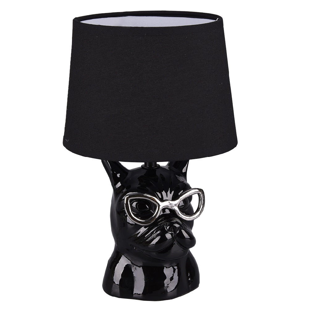 Britalia BR50231002 Black Ceramic Bulldog Puppy Dog Retro Table Lamp with Black Shade