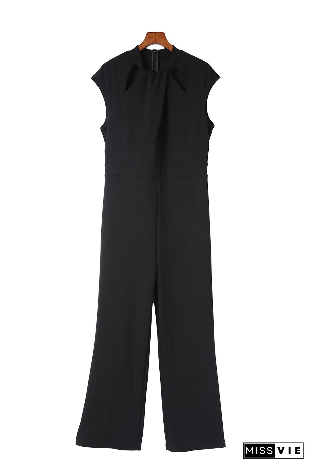 Black Cut Out Neckline Cap Sleeve High Waist Jumpsuit