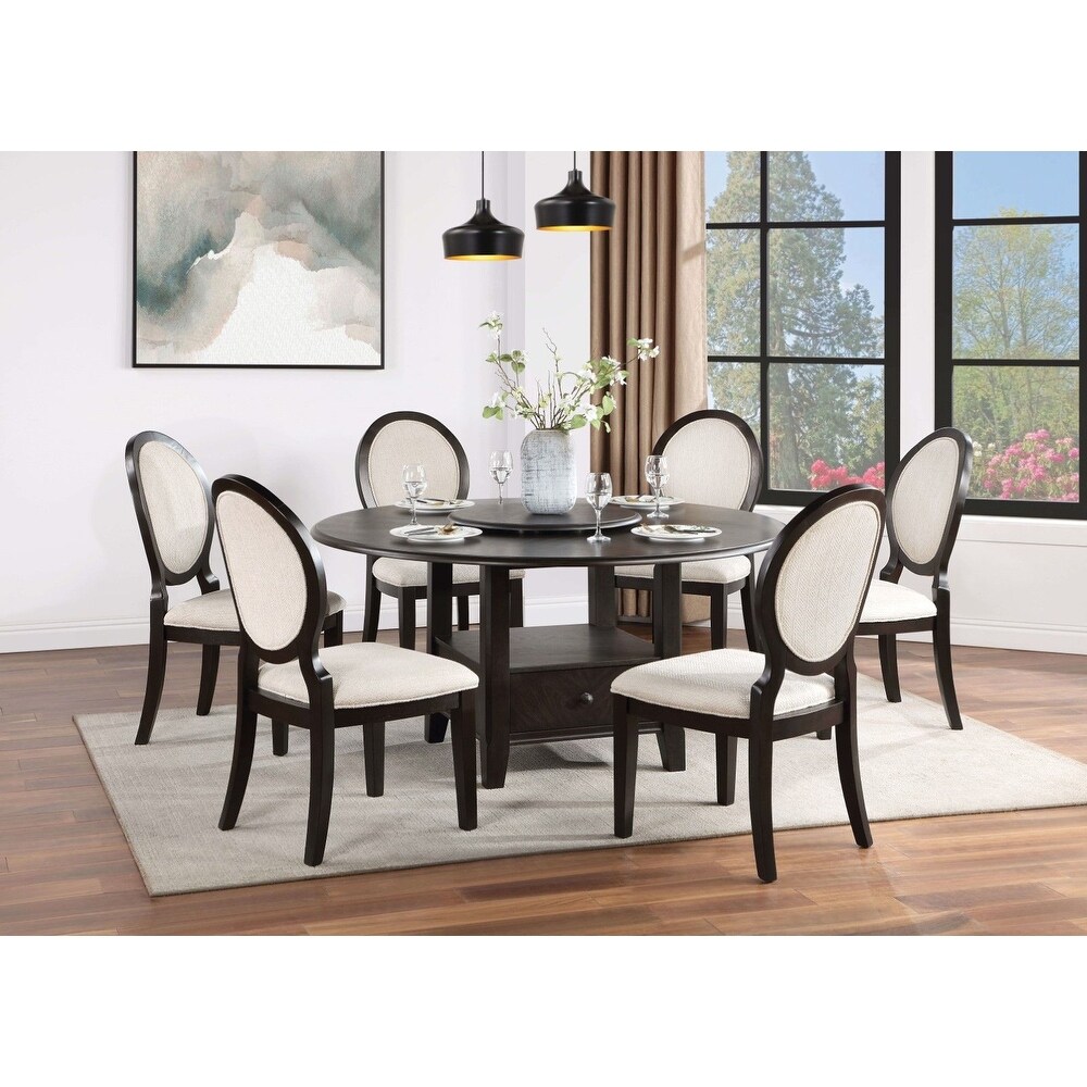 Transitional Espresso and Ivory Side Chairs Set of 2 Chairs Dining Room Furniture 100% Polyester Round Curved Backrest