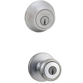 Kwikset Tylo Satin Chrome Entry Door Knob and Single Cylinder Deadbolt Combo Pack 690T 26D CP