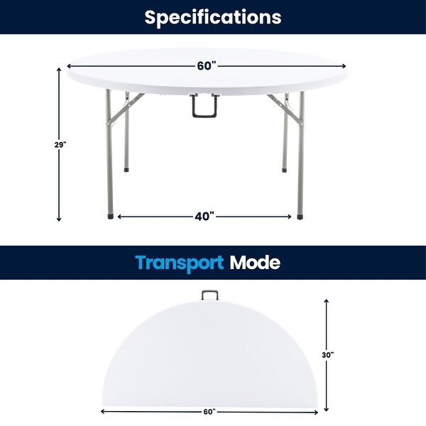 White 5 Ft 60inch Round Plastic Folding Table For Dining Wedding Party Events Kitchen