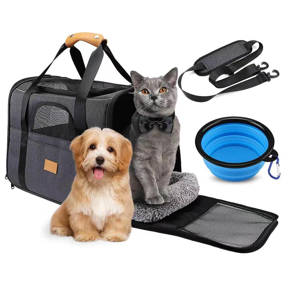 Dog Carrier BEYCED Cat Carrier Pet Travel Carrier Bag Airline Approved Folding Fabric Pet Carrier for Small Dogs Puppies Medium Cats，Locking Safety Zippers，Foldable Bowl