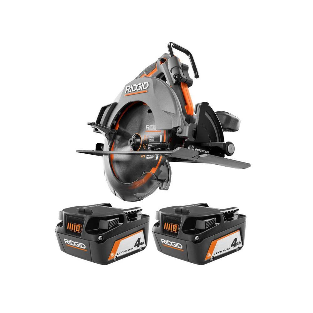 RIDGID 18V OCTANE Brushless Cordless 7-14 in. Circular Saw Kit with 18V Lithium-Ion 4.0 Ah Battery (2-Pack) AC87004P-R8654B