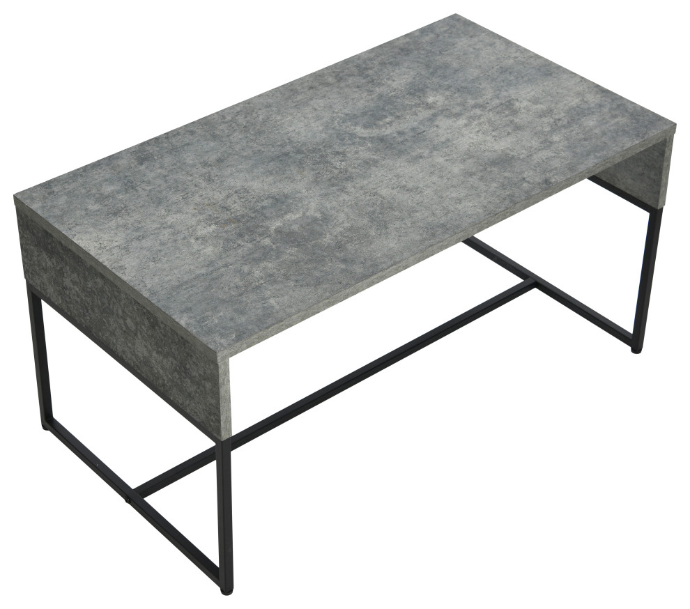 Wrap Rectangular Coffee Table Coastal Oak Rustic Wood Grain and White Metal   Industrial   Coffee Tables   by Household Essentials  Houzz