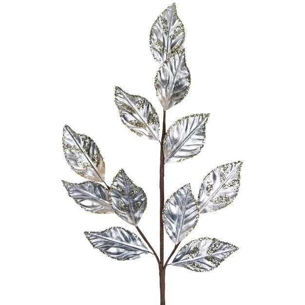 Glittered Platinum Leaves Christmas Spray