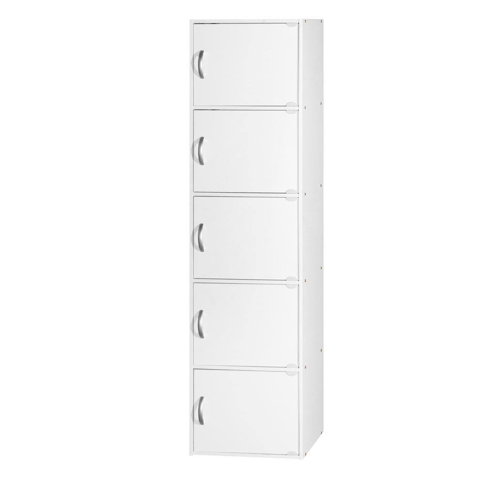 HODEDAH 5-Shelf 59 in. H White Wooden Bookcase with Doors HID5 WHITE