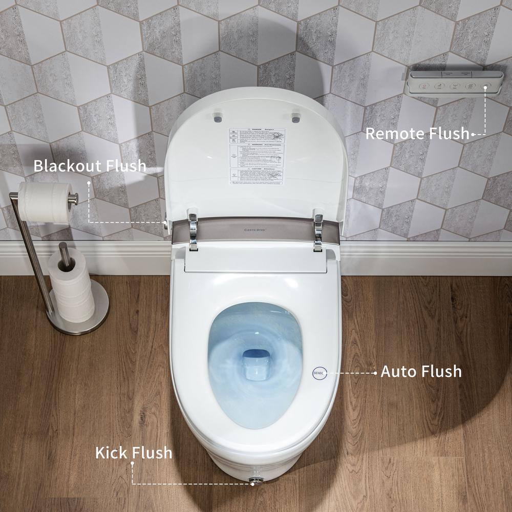 Casta Diva CD-Y080 Elongated Smart Bidet Tankless Toilet in White with Auto OpenClose Lid Foot Kick Operation1.28GPF CD-Y080