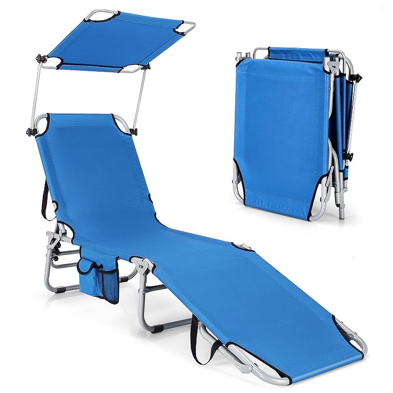 Adjustable Outdoor Beach Patio Pool Recliner with Sun Shade