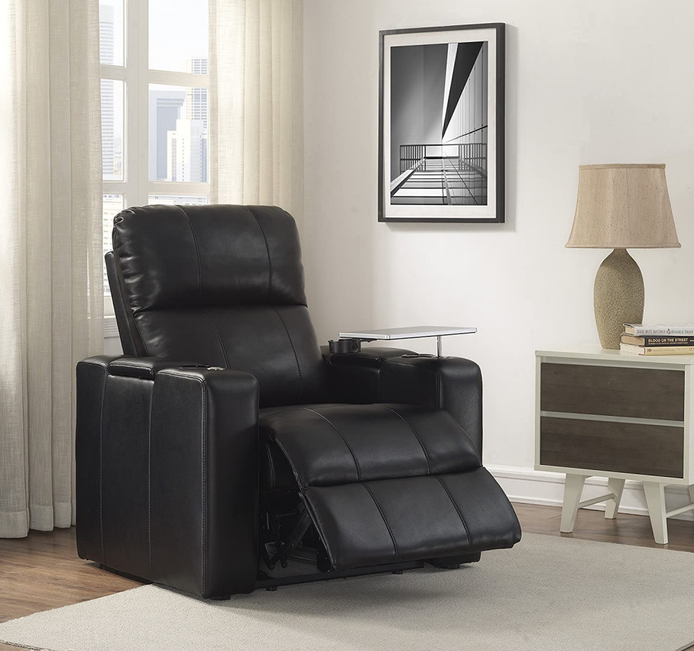 Modern Recliner  Faux Leather Seat With Swiveling Tray and Cup Holders   Modern   Theater Seating   by Decorn  Houzz