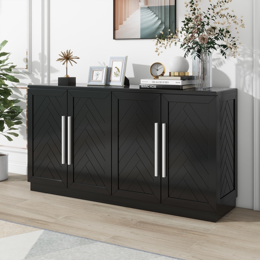 4 Doors Sideboard with Adjustable Shelves and Silver Handles