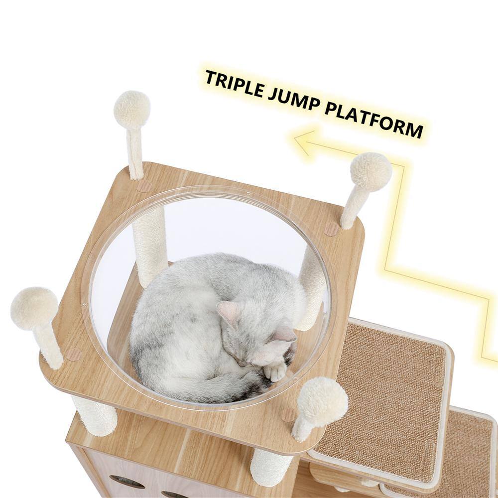 Foobrues 51.20 in. H Pet Cat Scratching Posts and Trees MDF Cat Tower with Fully Sisal Covering Scratching Posts in Beige LNN-P23168182