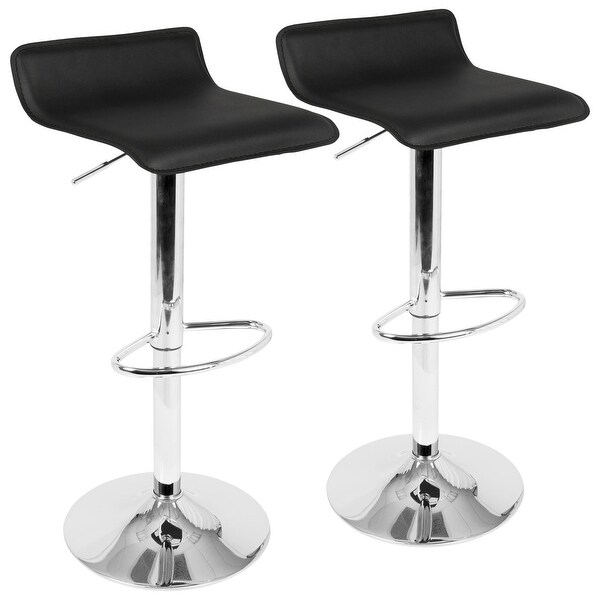 Lumisource Ale Contemporary Adjustable Barstool in Black PU Leather - Set of 2 - 16