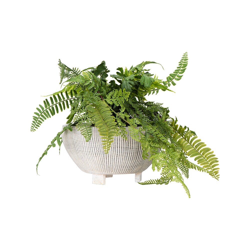 Small Distressed Cream Footed Terracotta Planter with Fluted Texture