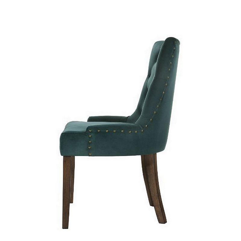 Esme 24 Inch Solid Wood Dining Chair， Velvet， Tufted， Set of 2， Green