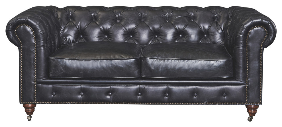 Top Grain Leather Chesterfield Love Seat  Slate   Traditional   Loveseats   by Crafters and Weavers  Houzz