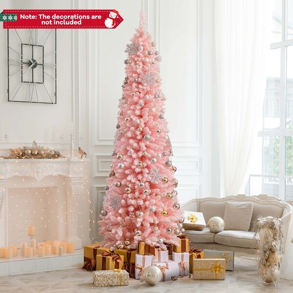 Costway 5/6/7/8 FT Artificial Pink Christmas Tree with