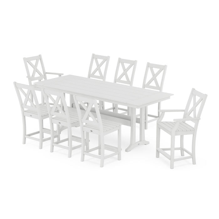 Polywood Braxton 9-Piece Farmhouse Counter Set with Trestle Legs PWS1895-1