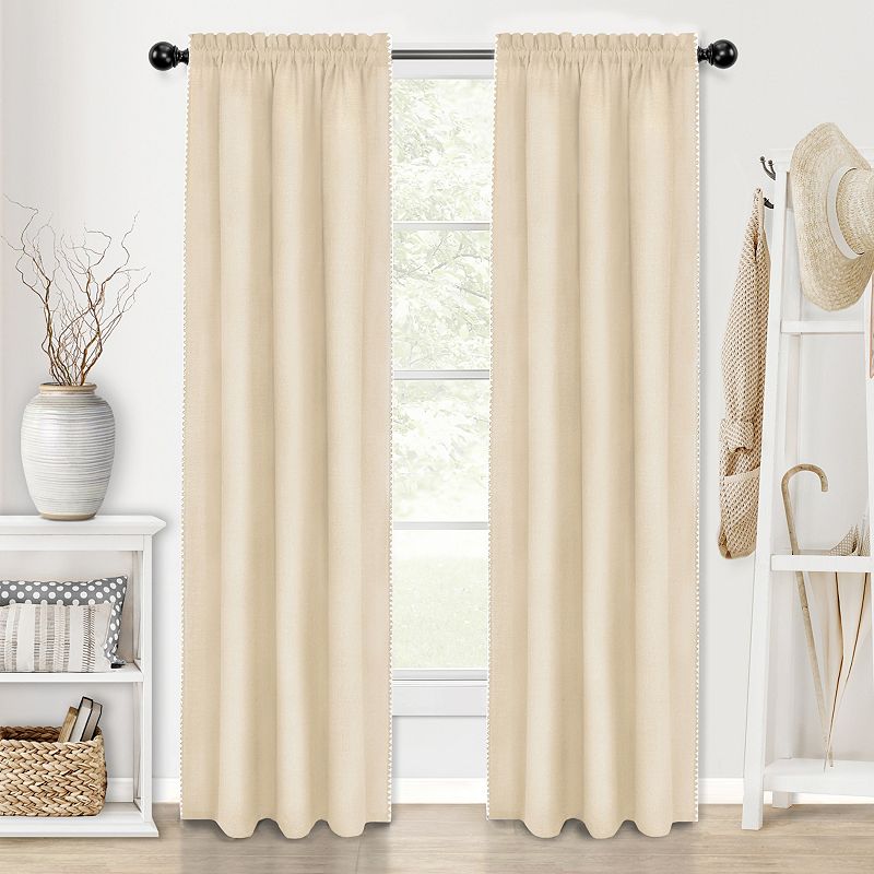 Kate Aurora 2 Piece Hamptons Coastal Living Textured Semi Sheer Rod Pocket Curtain Panels