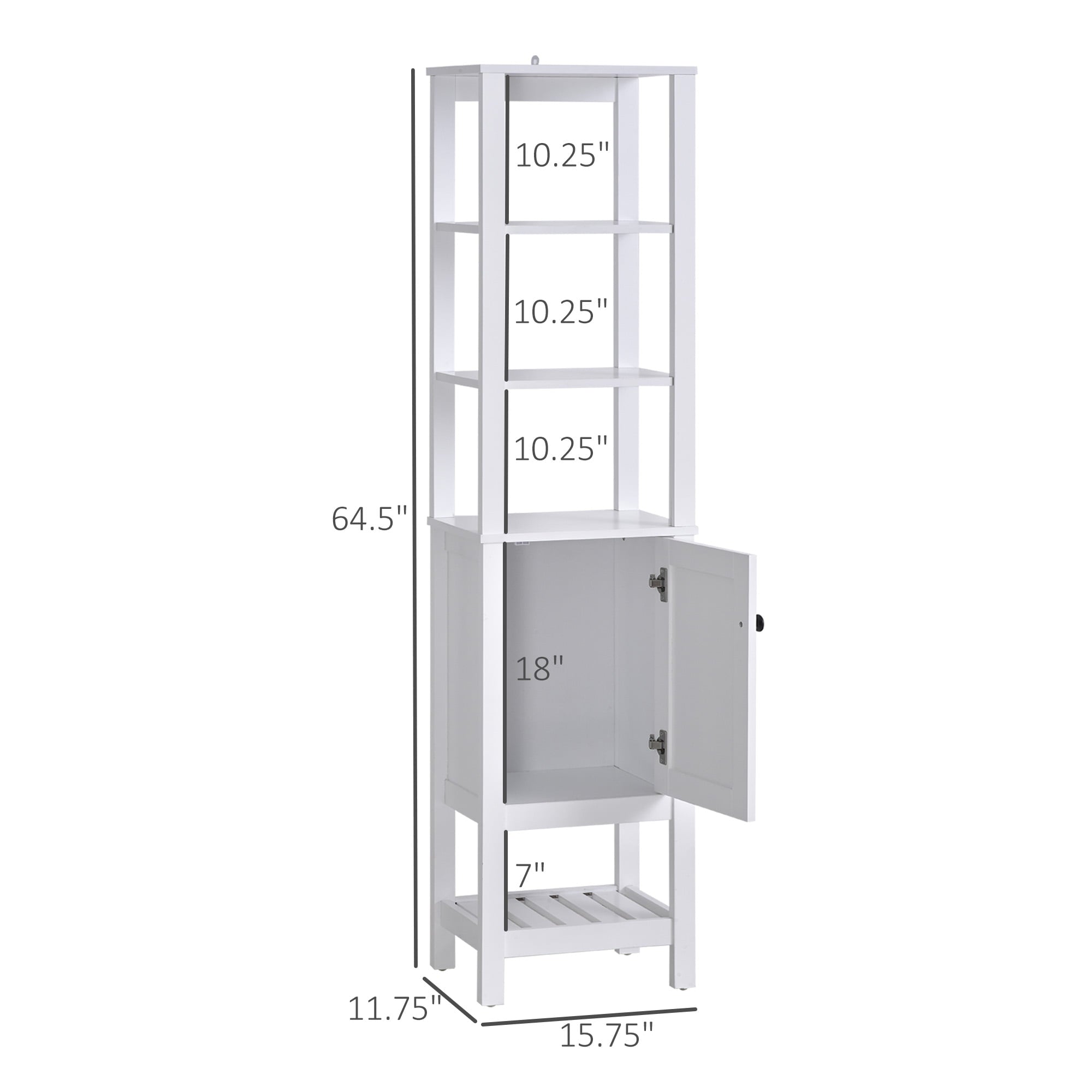 HomCom Freestanding Wood Bathroom Storage Tall Cabinet Organizer Tower with Shelves & Compact Design, White