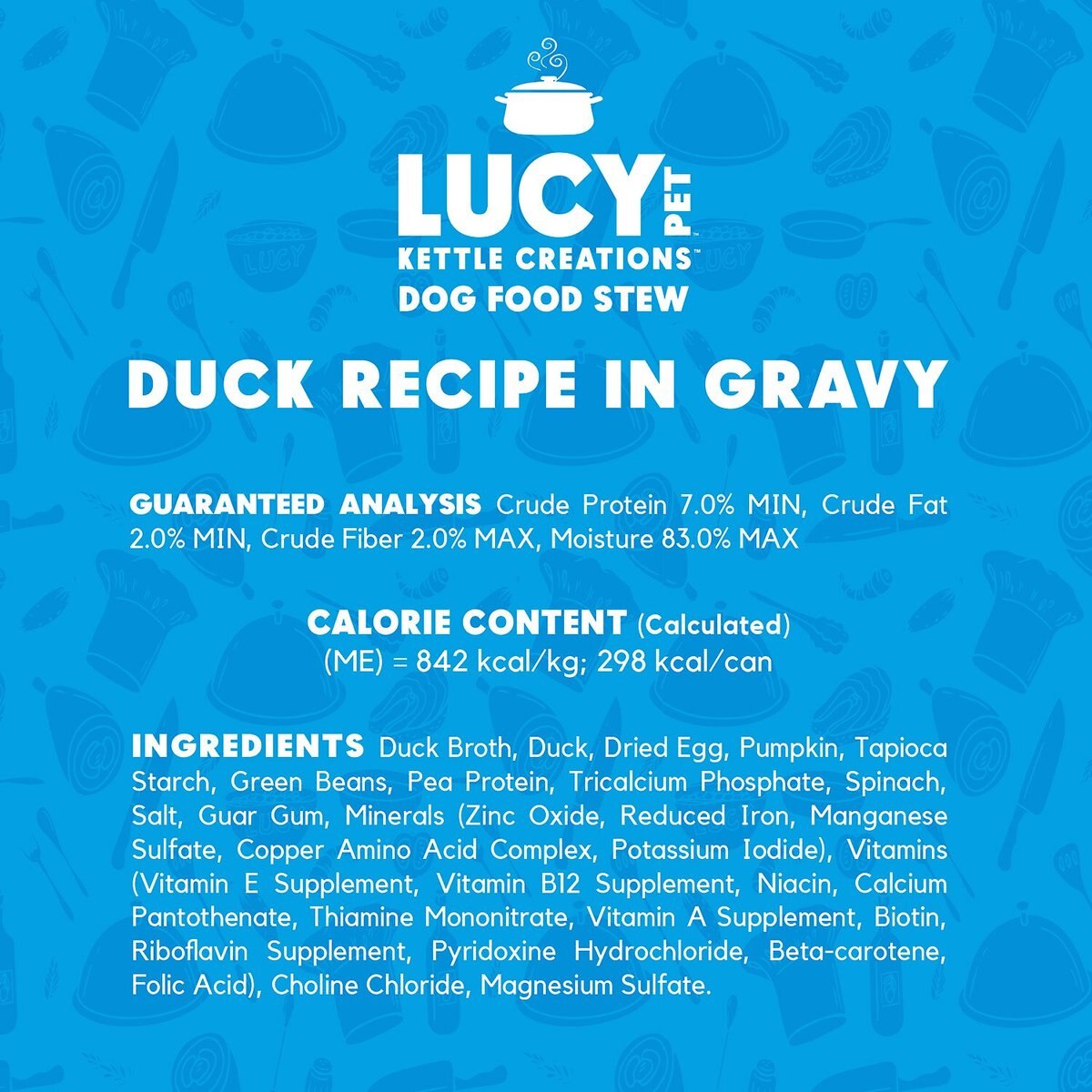 Lucy Pet Products Kettle Creations Duck Recipe in Gravy Wet Dog Food， 12.5-oz can， case of 12