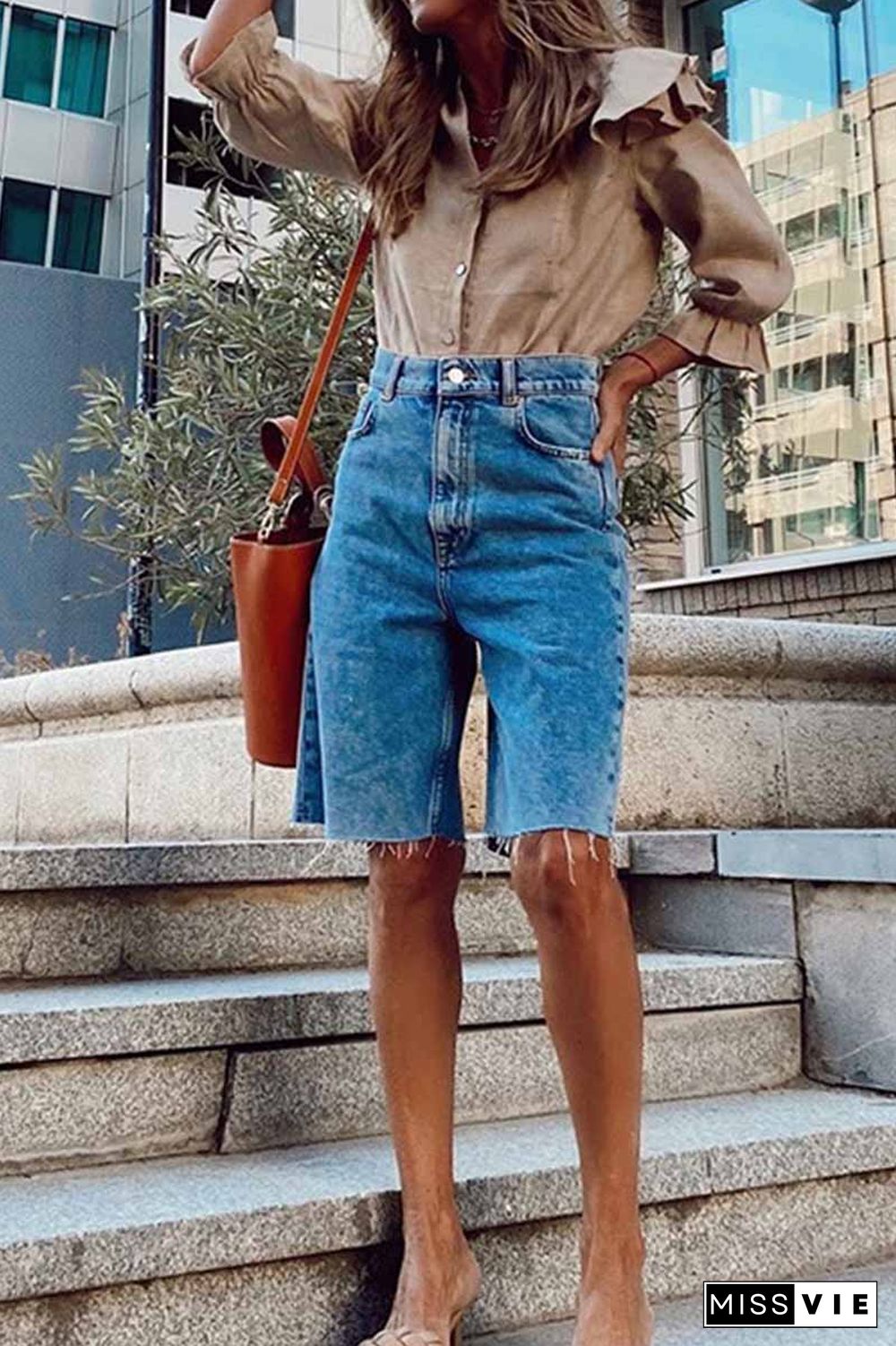 Summer Loose Casual Button Fringed Denim Pants