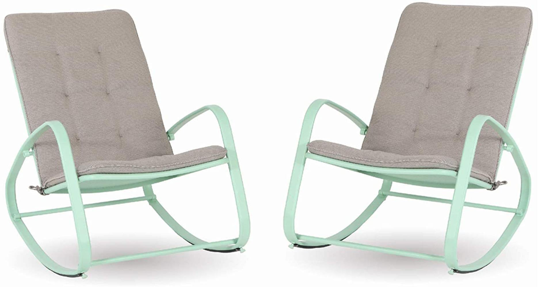 Sophia & William Set of 2 Outdoor Steel Rocking Chairs with Grey Pad - Green