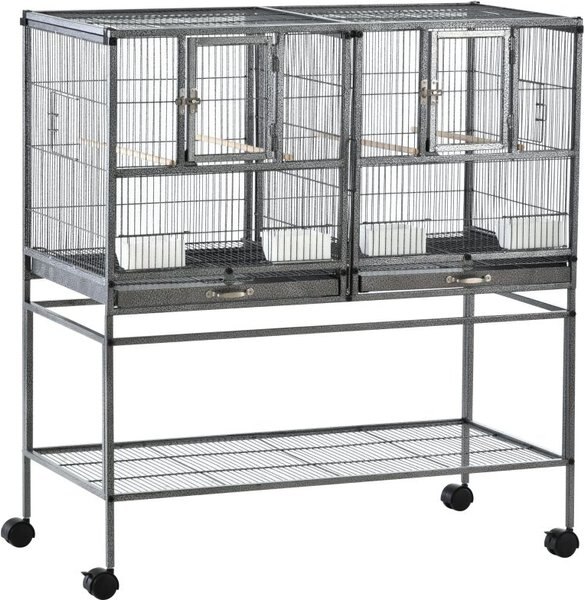 PawHut Double w/Rolling Stand Removable Metal Tray Bird Cage， Black