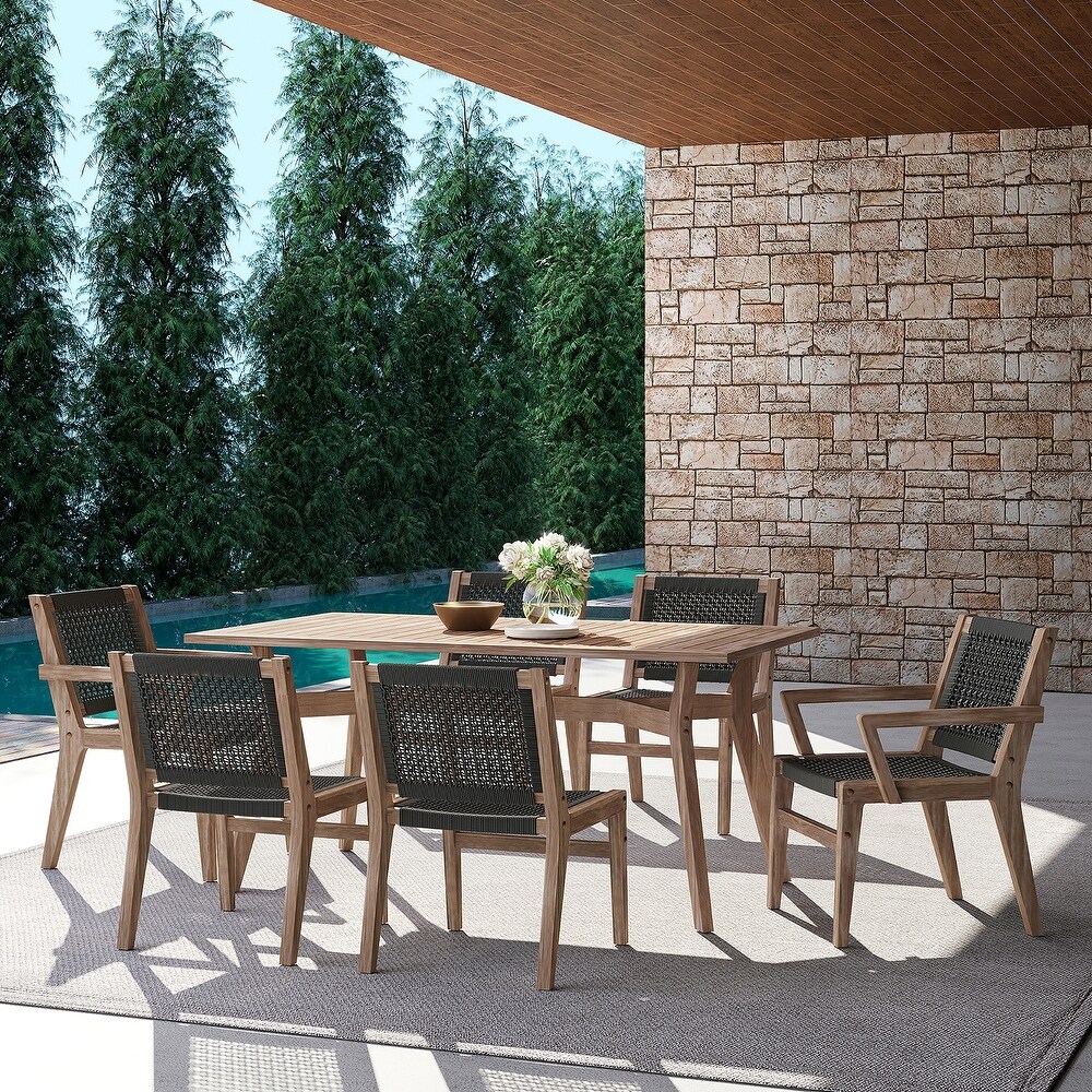 Ove Decors Quinn Patio 7 Piece Dining Set in Wood Look Brown Finish