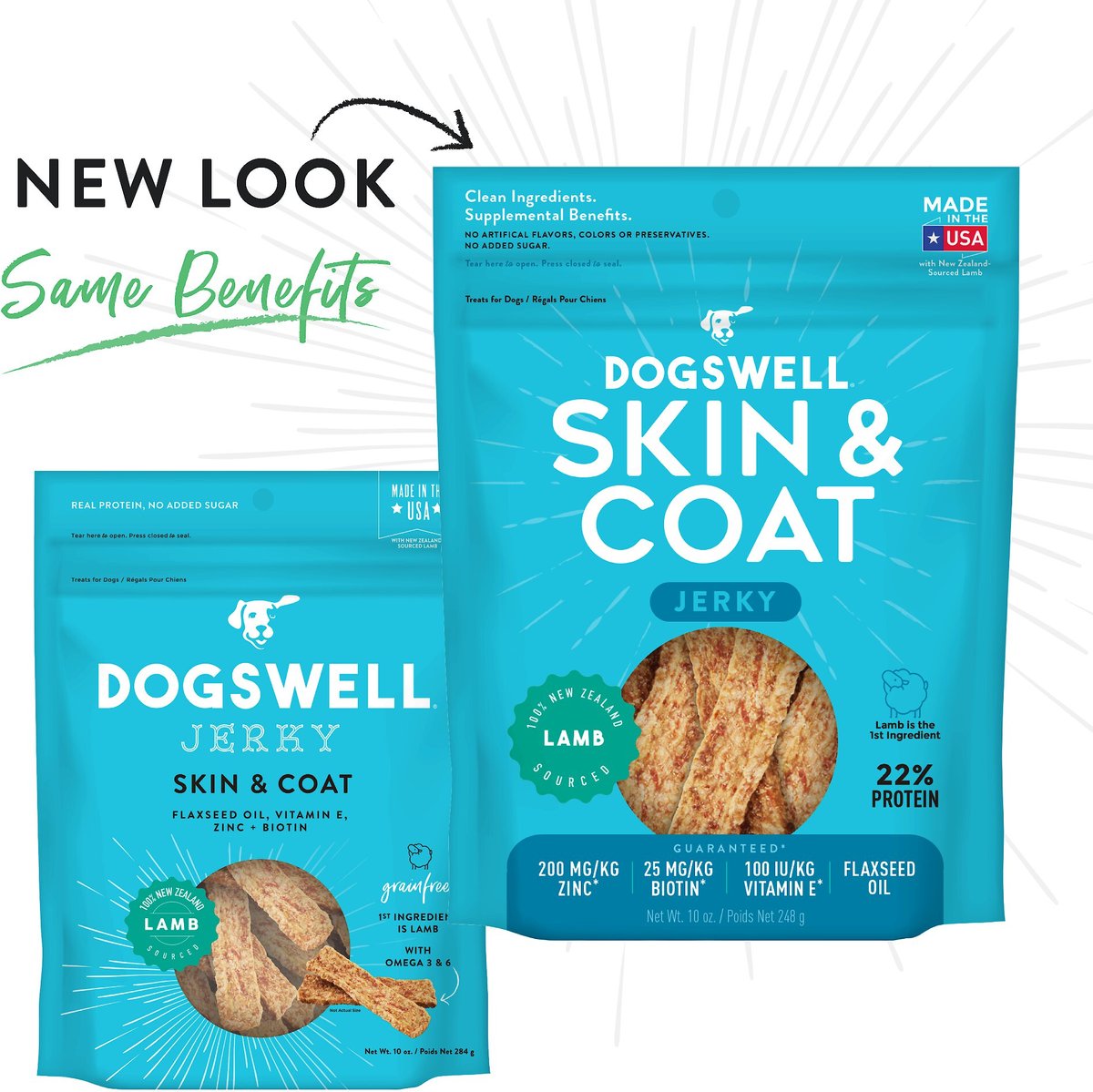 Dogswell Jerky Skin and Coat Lamb Recipe Grain-Free Dog Treats